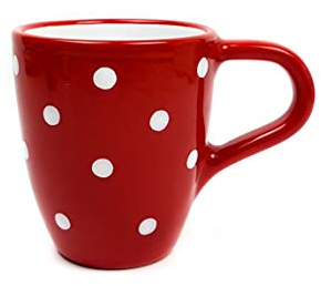 UNGARNIKAT Taza de café de cerámica con lunares blancos pintados a mano, taza de té de 280 ml, apta para microondas, taza de café para cocina y oficina, apta para lavavajillas.