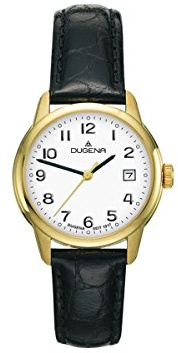 Dugena Damen-Armbanduhr Vega 29 mm – Quarz, Edelstahlgehäuse, Lederband schwarz, 5 bar wasserdicht