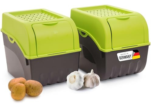 Novaliv Kartoffel Aufbewahrungsbox | 2x groß 9L | GRÜN | Kartoffelbox | Gemüsebox stapelbar Zwiebelbox Kartoffelkorb Obstbehälter Kartoffelkiste Zwiebel Aufbewahrung Frischhaltedose Möhren