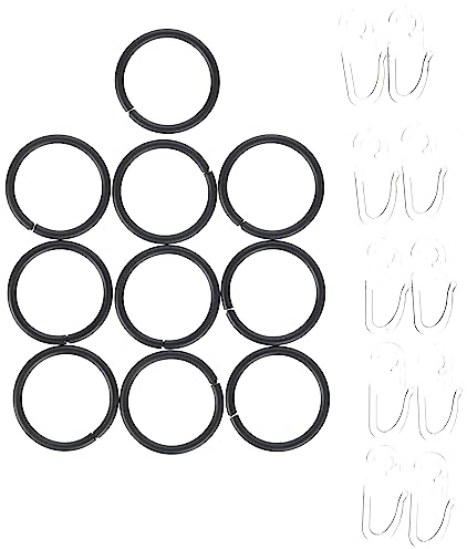 GARDINIA Gardinenringe für Gardinenstangen mit Ø 19 mm, Mit Gardinenhaken (Faltenlegehaken), 10 Stück, Metall, Schwarz-matt