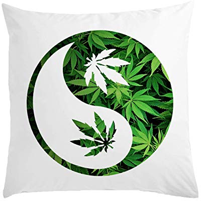 Atprints Yin and Yang Weed Leaf Cannabis Ganja Weißes Kissen 40x40cm