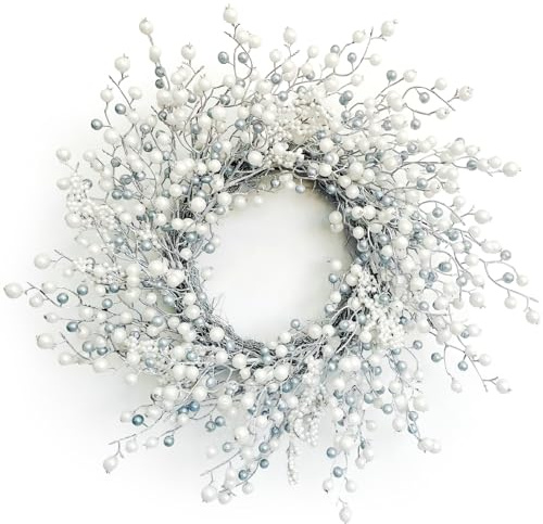 Huashen 61 cm Frühlingstür Kranz Winter Beeren Kranz Metallic Effekt Perle Weiß & Silber Beere Weihnachtskränze für Haustür Wand Fenster Hängende Weihnachtsdekoration Heimdekoration | Weihnachtskränze mit Metallic-Effekt, Perlweiß und Silberbeeren, für Wand, Fenster, Weihnachtsdekoration, Heimdekoration