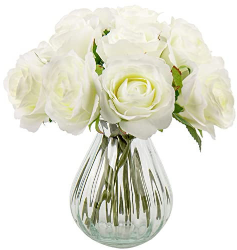 Briful Kunstblumen Künstliche Rosen Gefälschter Irischer Rosenstrauß Seidenrose Höhe 23cm, 12 Köpfe Rosen Seidenblumen Brautstrauß für Hochzeit Home Dekoration