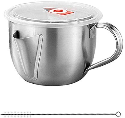Fetttrennkanne, Fettabscheider Edelstahl, Fettkanne,Suppe Sieb Soße Schüssel Fett Ölfilter Fetttrennkanne Fett-Trennkanne mit Deckel & Pinsel, Küchenwerkzeuge,1000ml