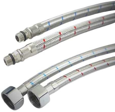 Schläfer 4605008 | Tubo Flessibile per Rubinetto 1/2 Femmina, Connettore per Valvola ad Angolo Sottolavabo, Raccordo Intrecciato in Acciaio Inox 1/2 x M10 x 1, Lunghezza 35cm, 2 Pezzi