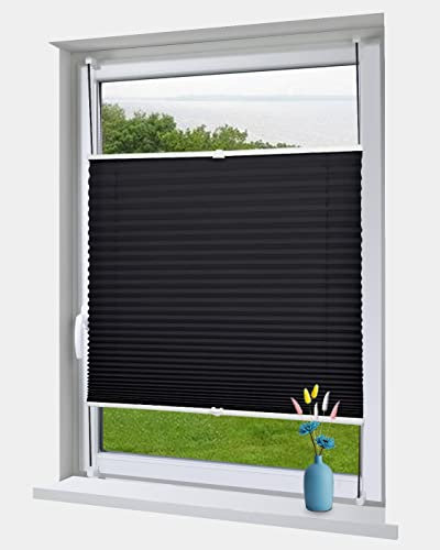 OBdeco Plissee Rollo Klemmfix ohner Bohren lichtdurchlässig Crushed Optik Faltrollo für Fenster und Türen Easyfix Anthrazit 110x130cm