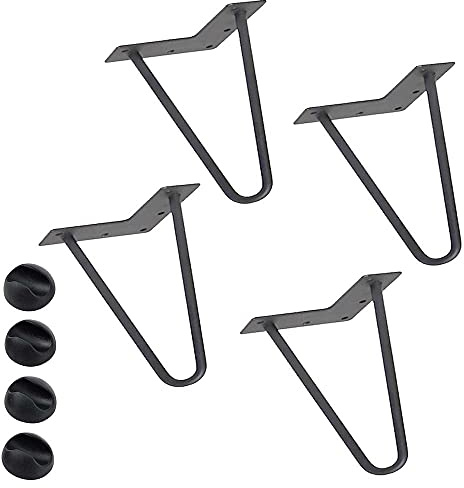 BAKAJI Set 4 Gambe da Tavolo Altezza 10 cm in Metallo Piedi per Pouf Divano e Mobili con Piedini Antiscivolo Design Moderno Industriale Colore Grigio Kit Montaggio Incluso
