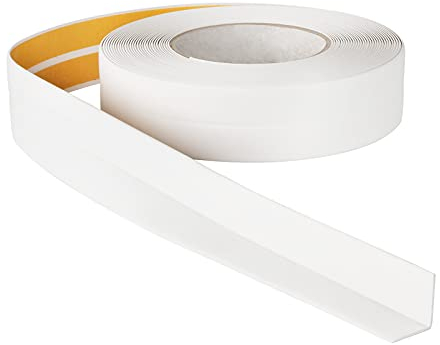 ProfiPVC Perfil Angular Suelo 18x18mm - 25 metros, Rodapié de acabado, ideal para cocina y baño, cinta autoadhesiva de PVC, rodapié flexible y blanda, Blanco