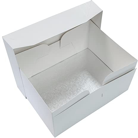 Culpitt 12'' X 9'' (304 X 228mm) Cake Board & White Cake Box Combo, Oblong Silver Fern Cake Drum With Matching Box, 0.5'' (13mm) Thick, Rectangular Cake Transport Set, 5 Pack Rectangle