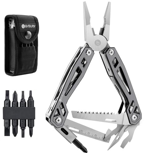BIBURY Multitools, Titanium Plating 21 in 1 Multi-Purpose Pocket Pliers | 420 Durable Stainless Steel Multi-Plier Multi-Tool for Camping, Outdoor, Repairing and Hiking, Gifts for Men