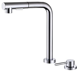 SUMERAIN 2-Loch-Küchenmischbatterie mit ausziehbarer Dusche Chrom, Hochdruck-Küchenarmatur für die Fensterfront.