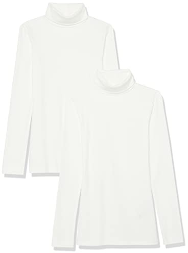 Amazon Essentials dam slim-fit lager långärmad stickad ribbad polotröja topp (finns i plusstorlek), paket med 2, vit, Small