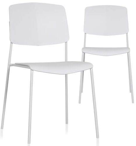 ISL Furnishings Zuho II Moderner Stapelstuhl Weiß 2er Set - Armlose Stapelstühle aus Kunststoff für Outdoor, Indoor, Esszimmer, Terrasse, Küche, Café - Wetterbeständig, Einfache Montage, Platzsparend