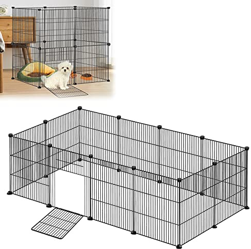 Froadp Recinzione per Animali Domestici Conigli da Esterno 142x72x36cm in Metallo 12 Pezzi Recinto a Griglia con Porta per Cavie, Animali da Compagnia, Gabbia per Cuccioli, Hamster (Nero)