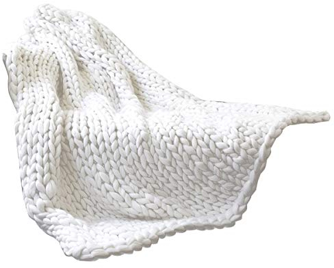 80 x 100 cm warme handgefertigte Grobstrick-Decke, dickes Garn, gestrickt, Überwurf, Sofadecke, Heimbett, Dekor-Weiß