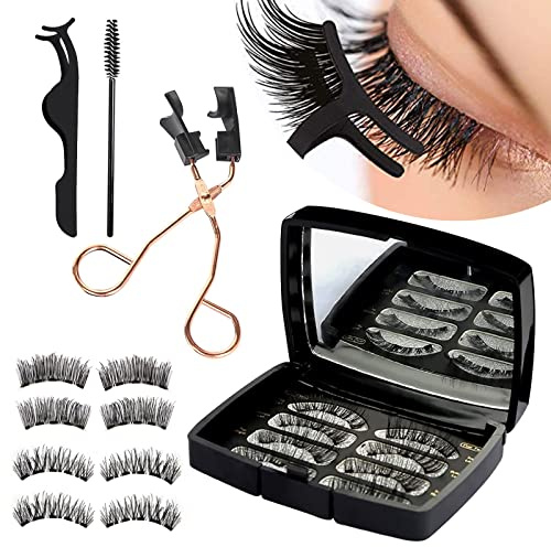 3D Pestañas Postizas Magneticas Naturale: Nizirioo 4 Pares Pestañas Magneticas Naturales con Pinzas y Cepillo, Se Pueden Reutilizar, Sin Pegamento, Larga Duración y Aspecto Natural