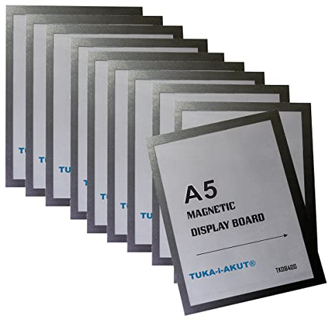 TUKA-i-AKUT 10x A5 Marco Magnético Autoadhesivos, Fundas para Documentos, Letreros, Avisos, Cartel, Paredes y Ventanas, Intercambio de Inserción Rápida, 10 Unidades en Color Negro, TKD8400-A5-10x