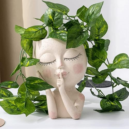 Pot de Fleurs en résine en Forme de Visage Humain Petit Vase de Fleurs créatif avec Trou de Drainage pour intérieur et extérieur Plantes Grasses pour décoration de Maison Jardin (Couleur Clair)