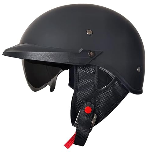 Casque rétro pour cyclomoteur, demi-coque avec certification ECE, casque de scooter, cruiser chopper, casque anti-collision, demi-casque de moto avec visière pour homme et femme, adulte (noir mat, M)