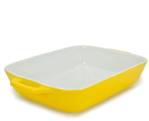 Intirilife Auflaufform Backform Porzellan Gelb -Außen 27x 17x 4,5cm- Innen 19x 14x 4cm -Keramik Form mit Griffen für Lasagne Aufläufe Tiramisu- Ofenform rechteckig hitzebeständig- Backofen geeignet