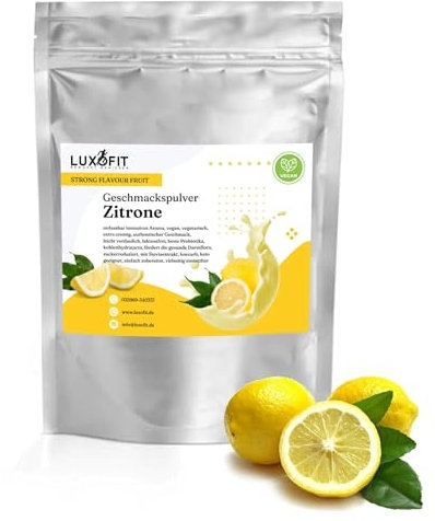 Luxofit STRONG FLAVOUR FRUIT Kalorienarmes Geschmackspulver vielseitig einsetzbar für Lebensmittel, 300 Gramm, Gesunde Ernährung, Natürliche Farbstoffe, Made in Germany (Zitrone)