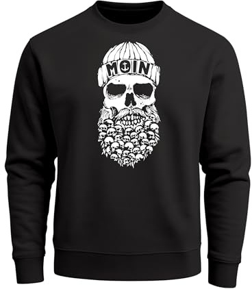 Neverless® Sweatshirt Herren Totenkopf Nordisch Moin Hamburg Dialekt Skull Anker Fashion Rundhals-Pullover Fashion Streetwear Schwarz XXL