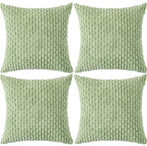 Ci & Ci 4er Set Boho Deko Kissenbezug 40x40 cm, Salbeigrün Kissen Sofakissen Dekokissen Zierkissen, Flauschig Kissenbezüge Kissenhülle für Sofa Couch