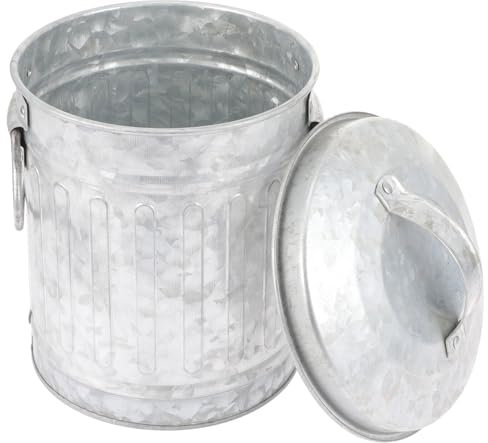 SEWACC Mini-Mülleimer, verzinkt, kleiner Mülleimer mit Deckel, Tischplatte, Metall-Mülleimer, Papierkorb, Blumentopf, Stifthalter, Küche, Komposteimer, Ascheeimer