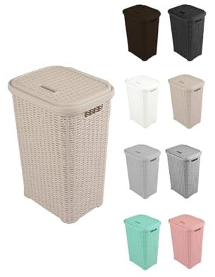 JARDIN202 - Cesto para la Colada 38L de Plástico con Asas - Cubo Ropa Sucia con Tapa 49 x 39 x 30 cm | 38 Litros (Crema)