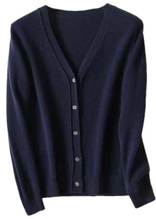 Wvapzxx Cardigan da donna a maniche lunghe in cashmere lavorato a maglia primavera e autunno maglione cappotto, Blu scuro, M