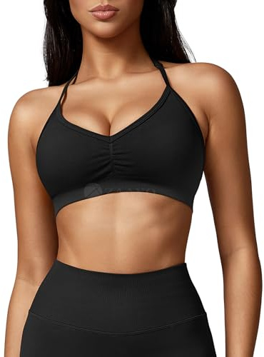 ZAAYO Damen Sport BH Rückenfreie Neckholder Gym Bra Crush Halter Sport BHS Gepolsterte Push Up Bras Mittlere Unterstützung Workout BH Workout Yoga Top Schwarz M