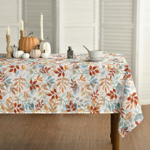 Horaldaily Herbst Tischwäsche 140x160 cm Rechteckig, Erntedankfest Herbsternte Blaues Orangefarbenes Blatt Tischdecke für Party Picknick Abendessen Dekor