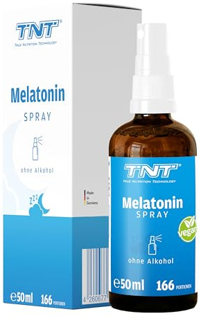 TNT Melatonin Spray hochdosiert - 50ml - Alkoholfrei | 0,5mg reines Melatonin pro Portion - Mundspray - Ohne Alkohol & Zucker - Auf Wasserbasis - 100% Vegan - Made in Germany