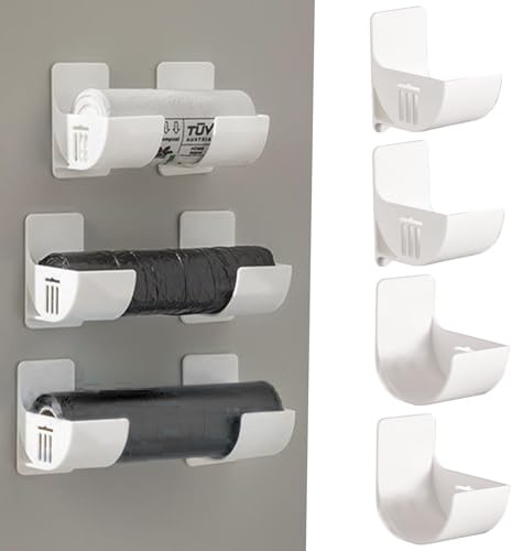 eurNhrN Porte-sac de poubelle, distributeur de sacs poubelle murale 4pcs, distributeur de sac à ordures auto-adhésif, porte-sacs en plastique de longueur réglable Articles de cuisine