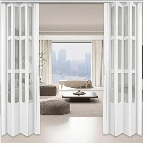 porte a soffietto Porte scorrevoli trasparenti doppie pieghevoli con telaio, 150 170 180 190 200 205 210 230 CM Porta divisoria temporanea, Dispensa da cucina Porta da fisarmonica per ufficio(150cmx15