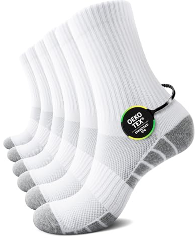 TUUHAW Womens Socks White Sports Socks Womens 4-7 Running Hiking Walking Golf Cycling Gym Riding Tennis Sock Anti Blister Moisture Wicking Men's Crew Sock 6 Pairs Breathable Winter