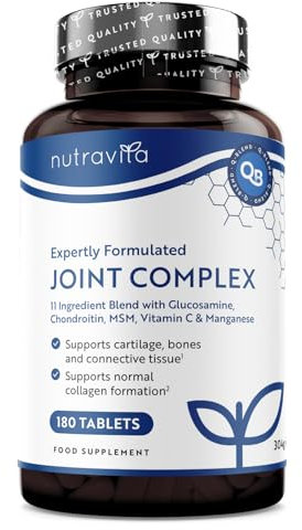 Glucosamin Chondroitin Hochdosiert mit Vitamin C + Vitamin D + Mangan + MSM Kapseln Hochdosiert - 180 Gelenkkapseln 6 Monat Vorrat - Nahrungsergänzungsmittel für Männer und Frauen - Nutravita