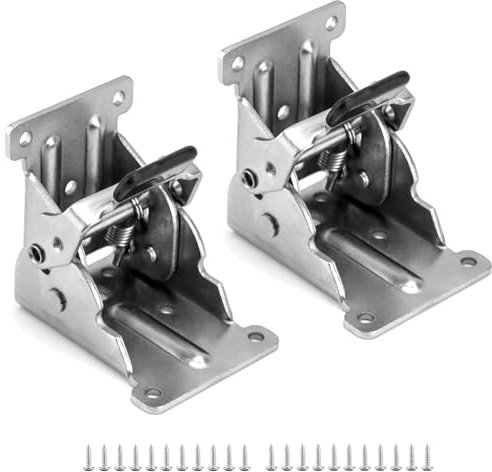 QWORK® 2 Pezzi Staffe per Tavoli Pieghevoli, Cerniera Autobloccante in Acciaio Zincato con 20 Viti - Argento