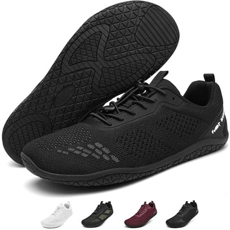 Geweo Barfotaskor Herr Dam Andningsbar Bekväma Barefoot Shoes med Breda Tårbox Träningsskor Stabilitet CrossFit Fitness Trail Running Vandringsskor Zero-Drop Gymnastikskor Sneakers Unisex Svart 43EU