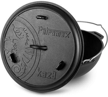 Petromax Kazan Casserole en fonte pour cuisine en plein air et feu de camp, 8 l, parfaite pour ragoûts, plats mijotés et cuire du pain, durable et robuste