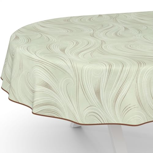 ANRO Wachstuchtischdecke Wachstischdecke Wachstuch Tischdecke abwaschbar Gartentischdecke Abstrakt Grün Oval 180x140cm mit Saum (Eingefasst)