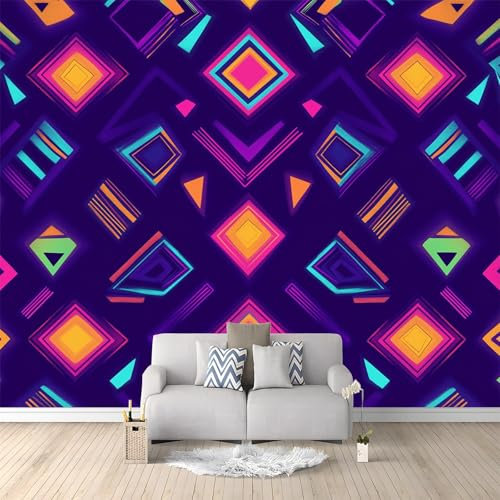 Fototapeten Retro Modern Geometrisch Vlies Tapeten 400 x 280 cm Kultur Tapete- Schlafzimmer Büro Flur Dekoration Wandbilder Moderne Wanddeko Fototapete Lila