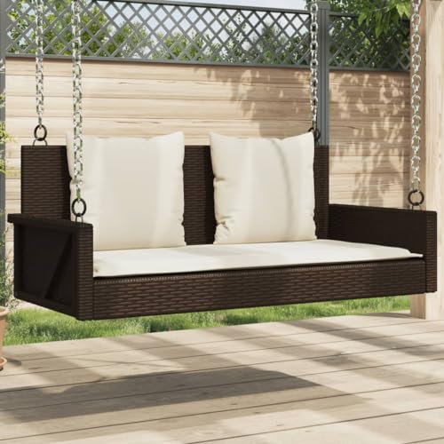 Generisch Hängebank mit Kissen Braun 119x56x48 cm Poly Rattan,jiangboyue-365630
