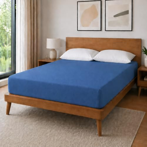 Lenzuolo con Angoli in Jersey di Cotone – Morbido e Traspirante – Adatto a Materassi Fino a 30 cm – 180x200 cm - 130x200 cm - 90x200 cm (Blu)