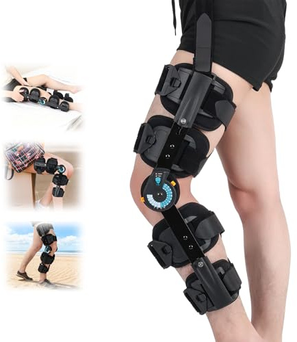 GHORTHOUD Hinged ROM Knee Brace with Shoulder Strap Post Op Knee Immobilizer Adjustable Knee Support with Side Stabilizers Medical Knee Orthopedic Support for Men and Women, Left or Right Leg