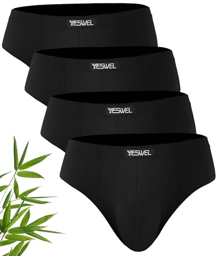 YESWEL Mens Bamboo Underwear Pack of 4, Anti Chafing Mens Briefs, Soft Mid Waist Pants with No Fly, No Itchy Labels Underpants (M-XXL)