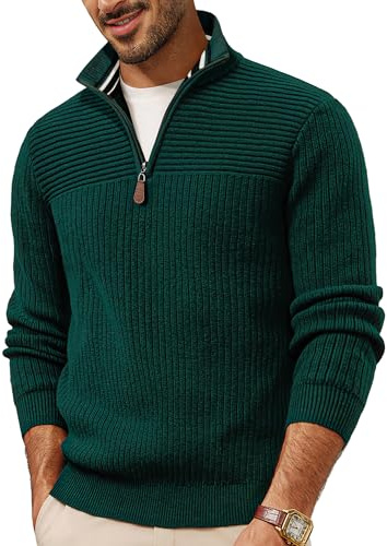 PJ PAUL JONES Pullover Herren mit Reißverschluss Langarm Strickpullover | Warm Winterpullover,Ribbed Stehkragen Sweater,1/4 Zip Pulli Arbeitspullover