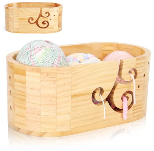 Coopay Elliptisch Garnschale mit Groß Kapazität, Supergroß Holz Strickschale für Wolle, Handgefertigt Garnschale für Wolle Groß, Holz Wollschüssel für Häkel- und Strickprojekt, 28,5x15x12cm