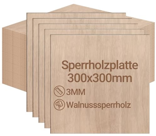 Eikuavons Lot de 16 plaques de contreplaqué de 3 mm, 300 x 300 mm, en bois de noyer, découpe selon bois de bricolage, pour modélisme, découpe laser, gravure sur bois, peinture à l'huile