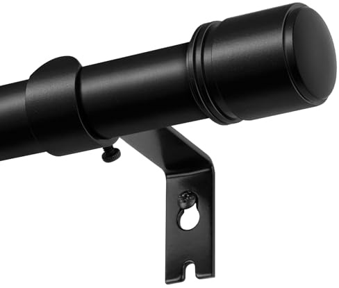 Gardinenstange Schwarz 80-305 cm, HOTOZON 25 mm Durchmesser Vorhangstange Ausziehbare, Teleskop Gardinenstange Fenster mit Kappenknäufen mit Halterungen, Gardinenstangen für Schlafzimmer, Wohnzimmer